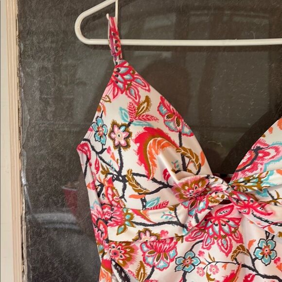 Free Country Women’s Floral Pink and White Tankini Spaghetti Strap Top Size 16 - Picture 2 of 7